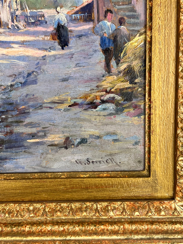 TABLEAU / HUILE SUR PANNEAU DE GEORGES SERRIER 1852 / 1949 ( RUE DE VILLAGE )