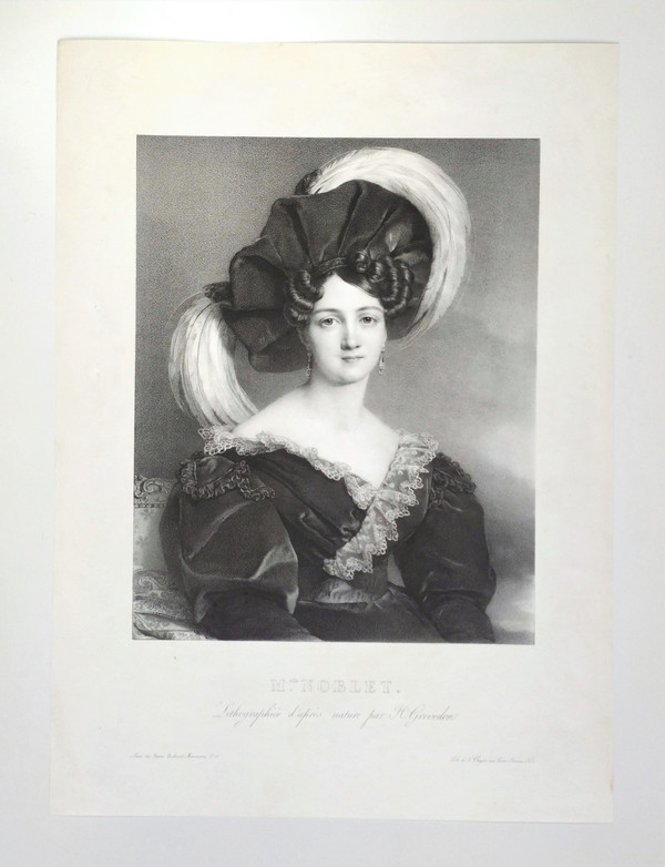 Portrait Of a Lady Mademoiselle Noblet Lithograph By Henri Grévedon Old Print 19th c