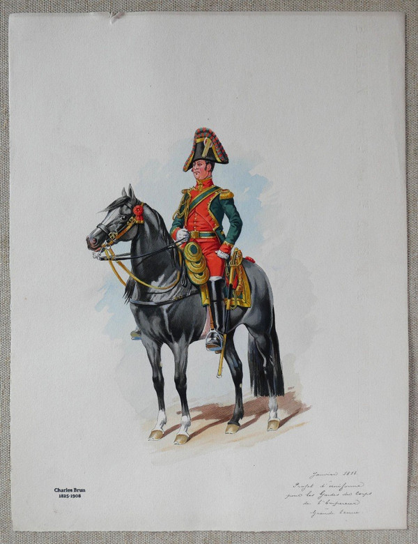 Charles BRUN 1825-1908 Uniform of the Bodyguards of the Emperor Napoleon, drawing, horse