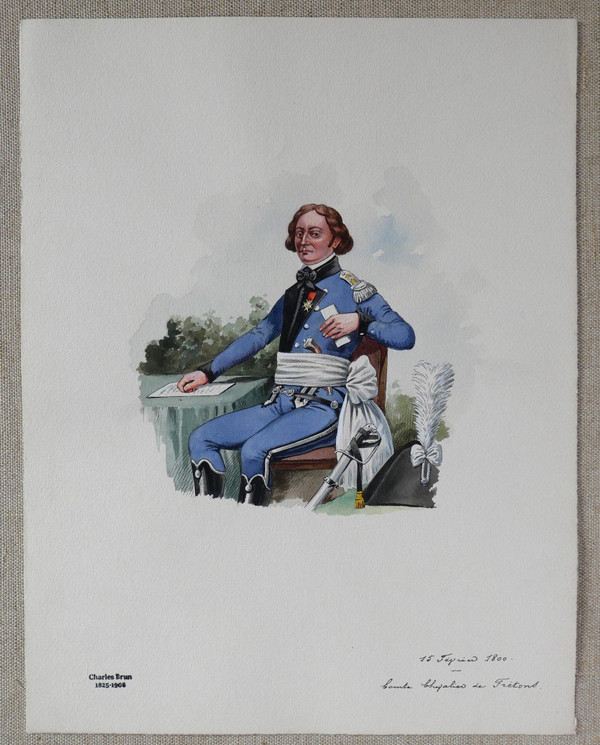 Charles BRUN 1825-1908 Portrait of Count Chevalier de Frétons, drawing, Napoleon, Empire