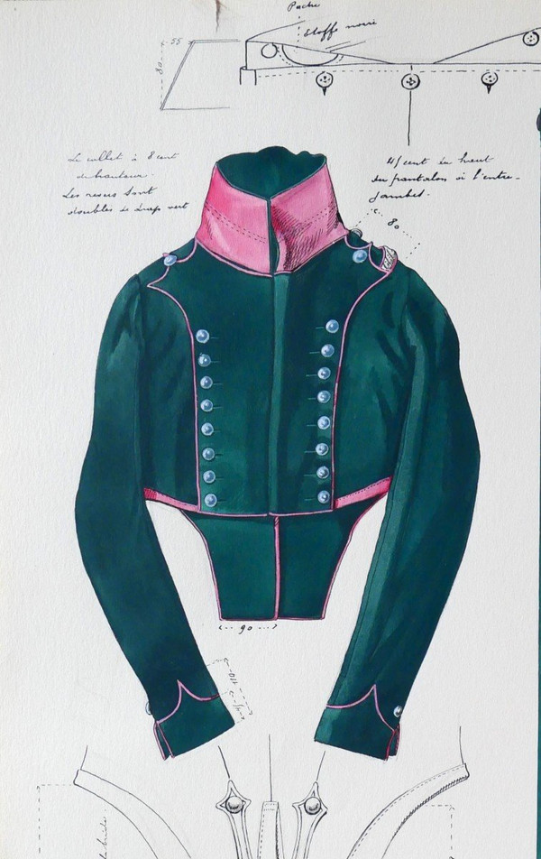 Charles BRUN 1825-1908 Uniform eines Offiziers des 9. Jägers, 1812, Zeichnung, Napoleon, Empire