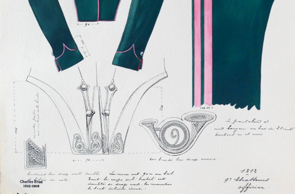 Charles BRUN 1825-1908 Uniform eines Offiziers des 9. Jägers, 1812, Zeichnung, Napoleon, Empire