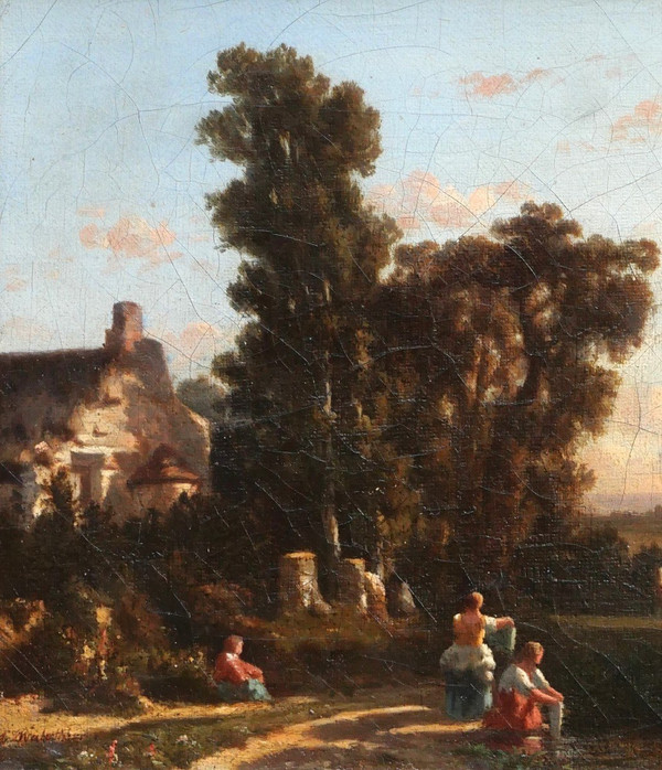 André MALATHIER, Landscape with washerwomen, light effect, painting, c. 1840-45