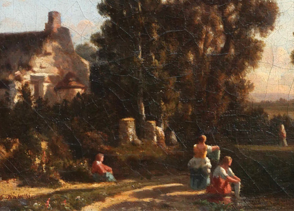 André MALATHIER, Landscape with washerwomen, light effect, painting, c. 1840-45