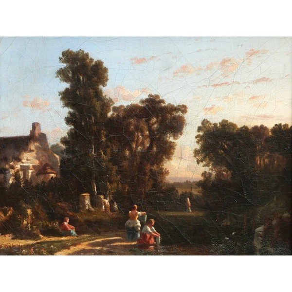 André MALATHIER, Landscape with washerwomen, light effect, painting, c. 1840-45