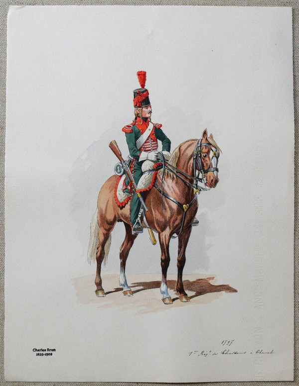 Charles BRUN 1825-1908 Portrait of a Hunter on Horseback 1797, drawing, Napoleon, Empire