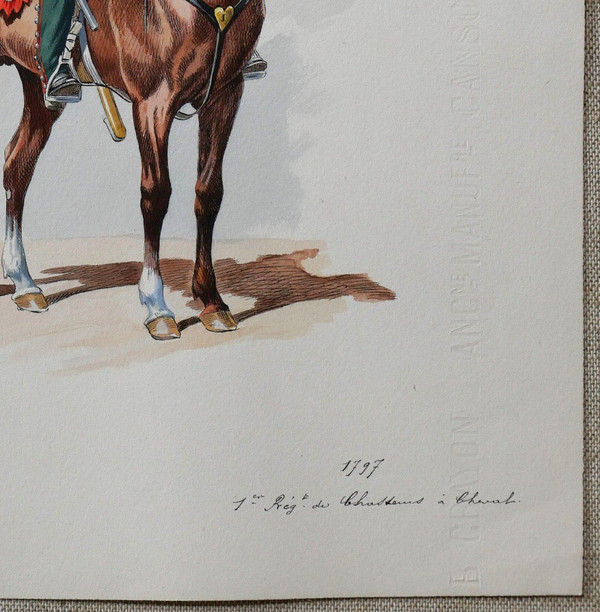 Charles BRUN 1825-1908 Portrait of a Hunter on Horseback 1797, drawing, Napoleon, Empire