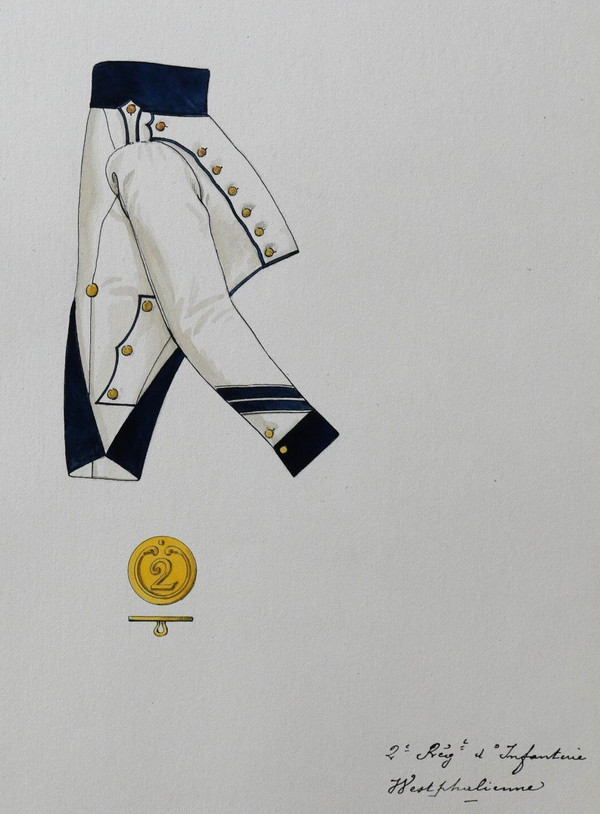 Charles BRUN 1825-1908 Uniforme della fanteria della Vestfalia, disegno, Napoleone, Impero