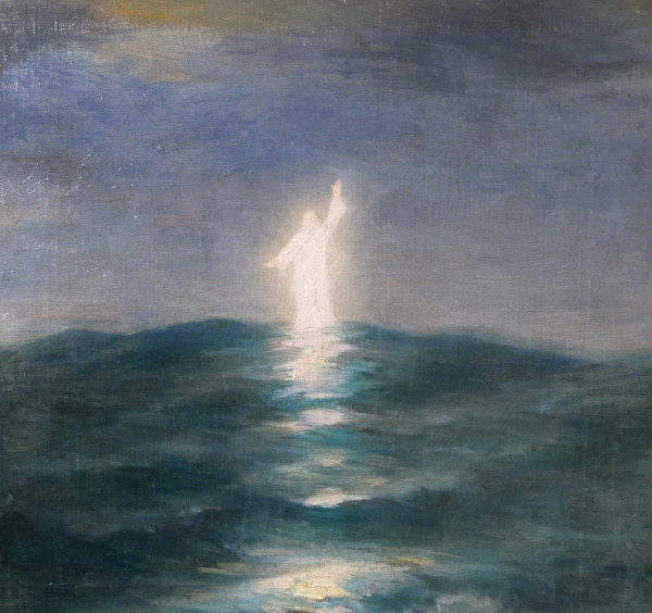 Antoine MORLON 1834-1913 Christus der Erlöser, Gemälde, Salon, 1887, Schiff, Meer, Religion