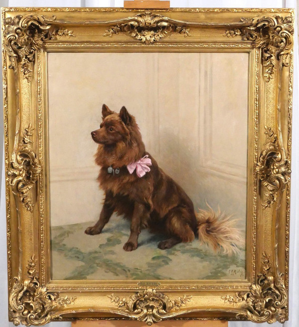 Georges Frédéric Rötig 1873-1961 Cane spitz con nastro rosa, dipinto, 1906