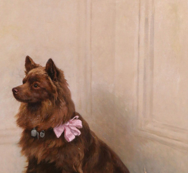 Georges Frédéric Rötig 1873-1961 Cane spitz con nastro rosa, dipinto, 1906