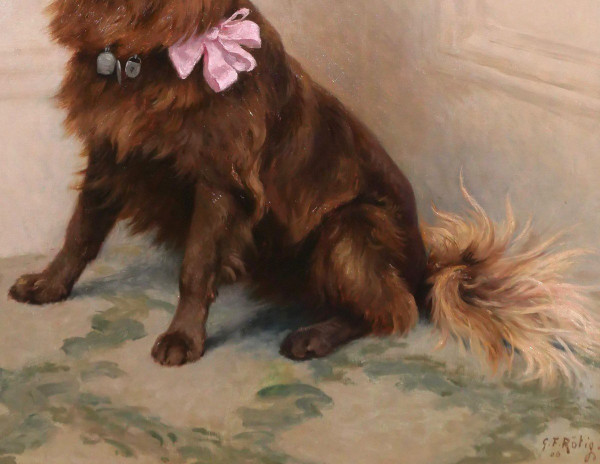 Georges Frédéric Rötig 1873-1961 Cane spitz con nastro rosa, dipinto, 1906