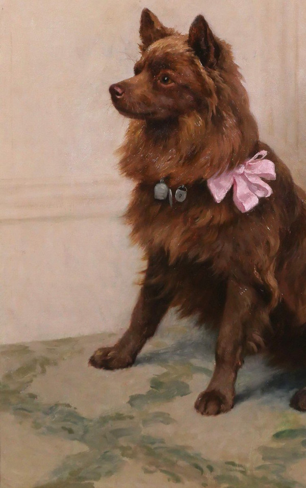 Georges Frédéric Rötig 1873-1961 Cane spitz con nastro rosa, dipinto, 1906