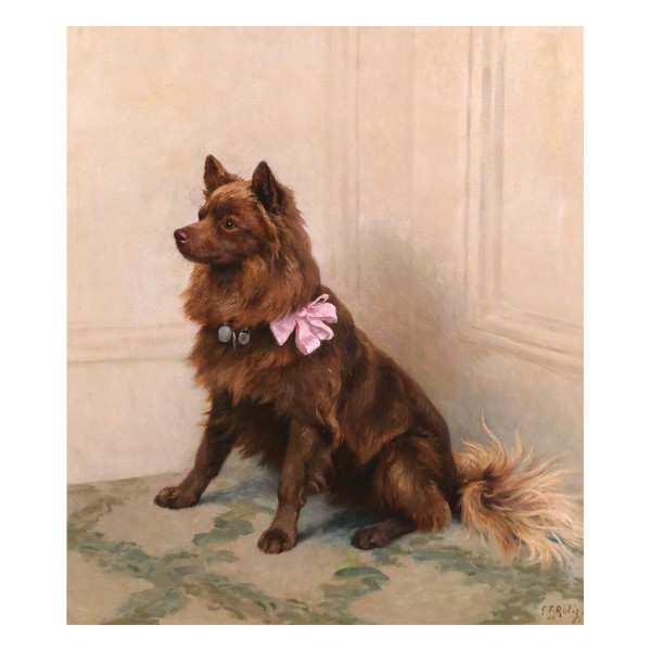 Georges Frédéric Rötig 1873-1961 Cane spitz con nastro rosa, dipinto, 1906