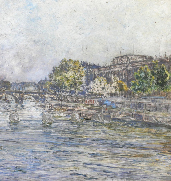 Frédéric HOUBRON 1851-1908 Paris, l'écluse de la Monnaie, painting, 1902