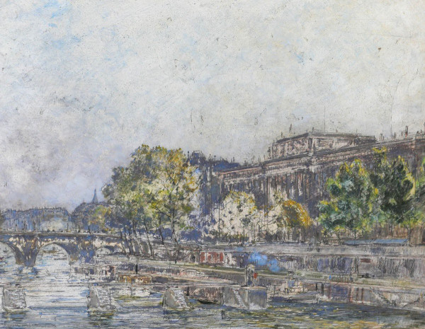 Frédéric HOUBRON 1851-1908 Paris, l'écluse de la Monnaie, painting, 1902