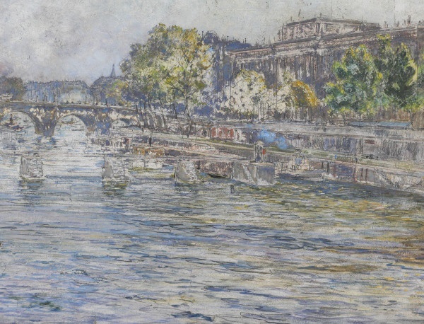 Frédéric HOUBRON 1851-1908 Paris, l'écluse de la Monnaie, painting, 1902