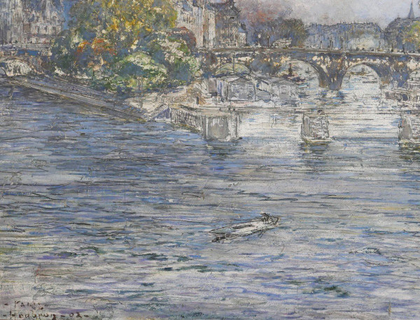 Frédéric HOUBRON 1851-1908 Paris, l'écluse de la Monnaie, painting, 1902