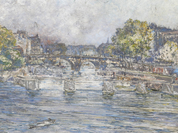 Frédéric HOUBRON 1851-1908 Paris, l'écluse de la Monnaie, painting, 1902