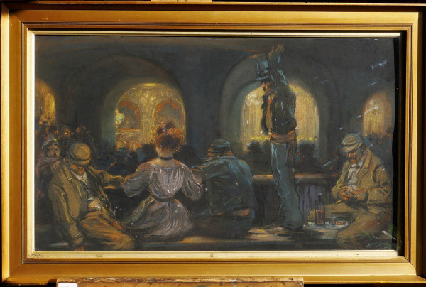 Léon DAX (19th-20th century) At the opera in the henhouse, large pastel, circa 1890-95