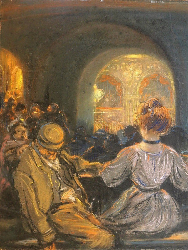 Léon DAX (19th-20th century) At the opera in the henhouse, large pastel, circa 1890-95