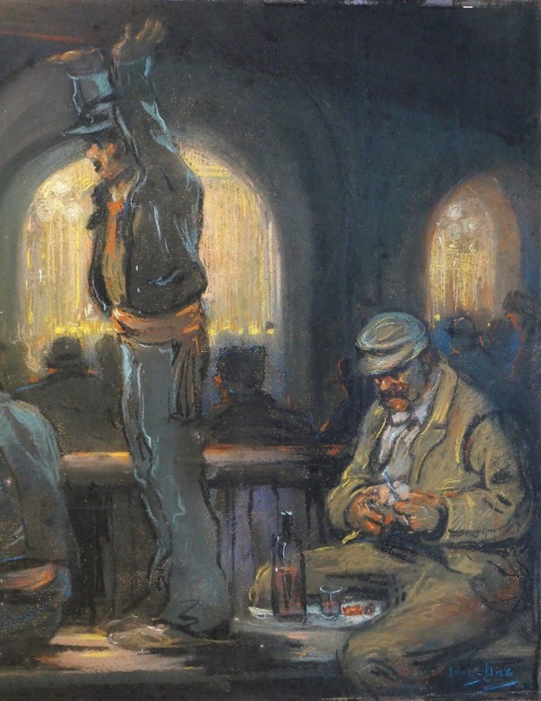 Léon DAX (19th-20th century) At the opera in the henhouse, large pastel, circa 1890-95