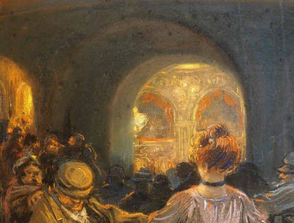 Léon DAX (19th-20th century) At the opera in the henhouse, large pastel, circa 1890-95