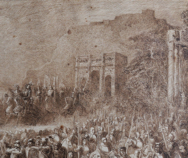 Joseph NAVLET (1821-1889) Scena di trionfo militare con vulcano in eruzione, disegno