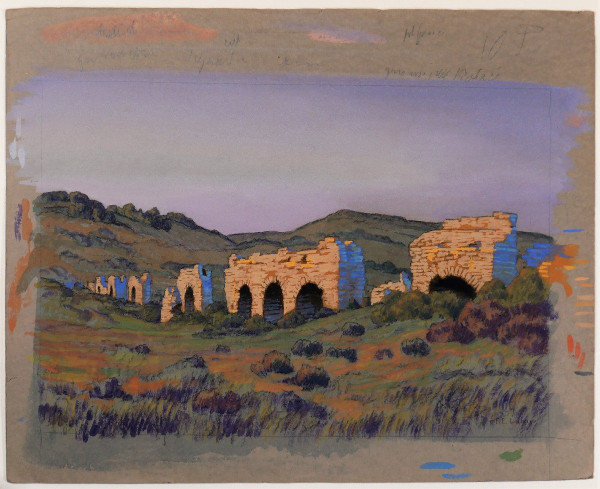 François-Etienne LAHAYE (1878-1949) Provence, Roman aqueduct (Barbegal?), drawing, circa 1920