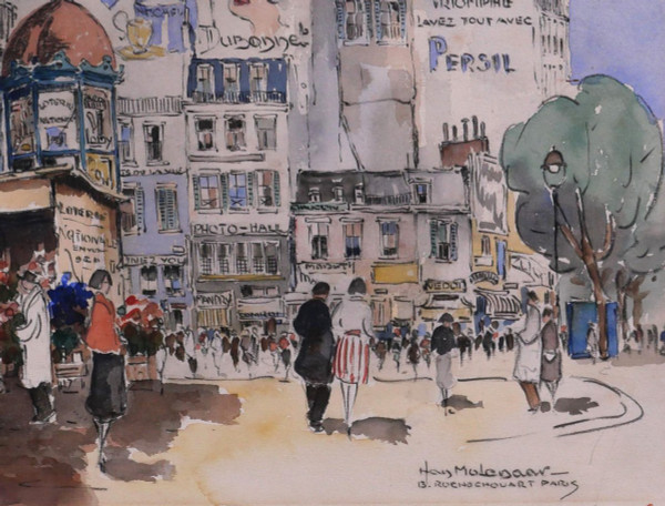 Hans MOLENAAR 1914-1989 Paris, Bd Rochechouart, drawing, circa 1940