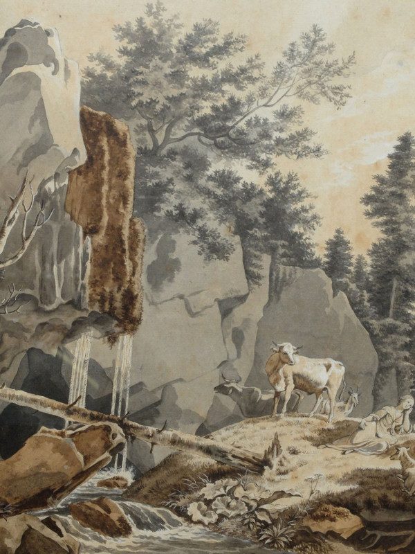 18th century drawing - Pastoral scene