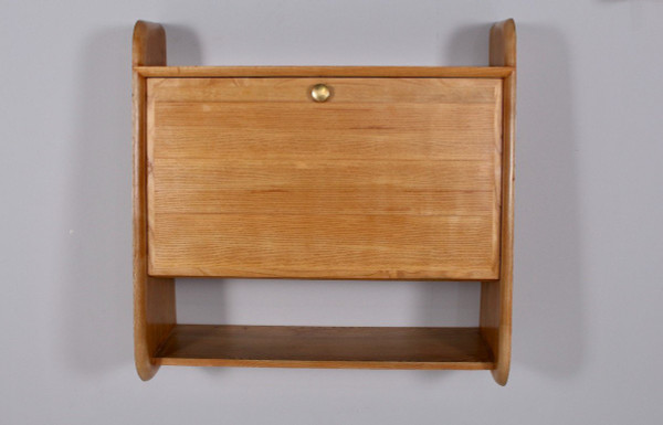 Elm wood secretary and hanging shelf.