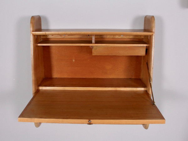 Elm wood secretary and hanging shelf.