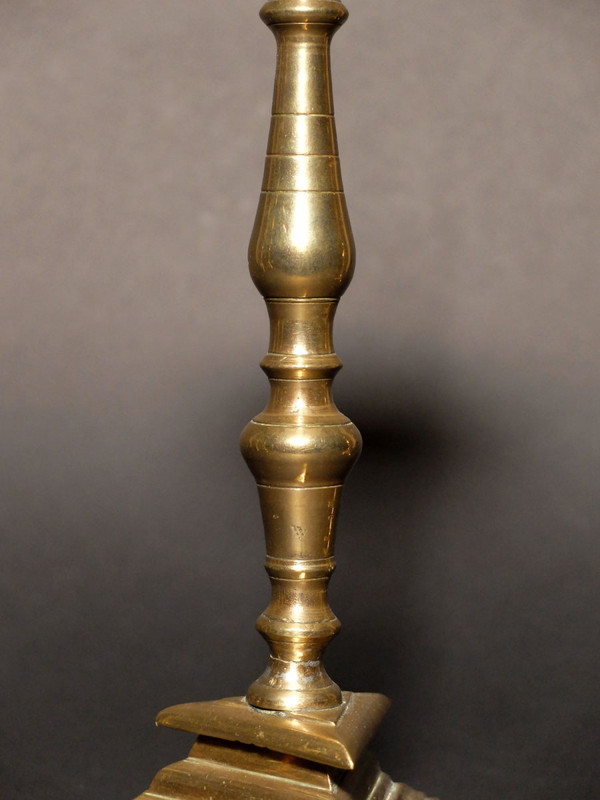 Pair of tripod candle-holders with balusters