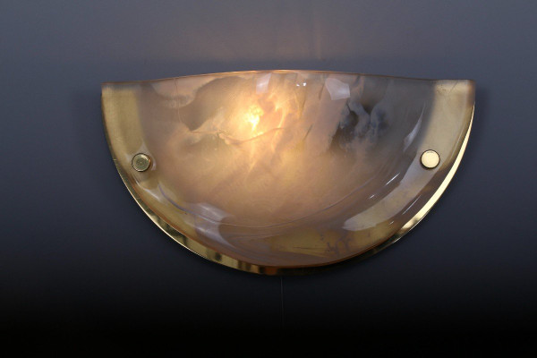 Pair Of Brass And Glass Half-Moon Sconces.