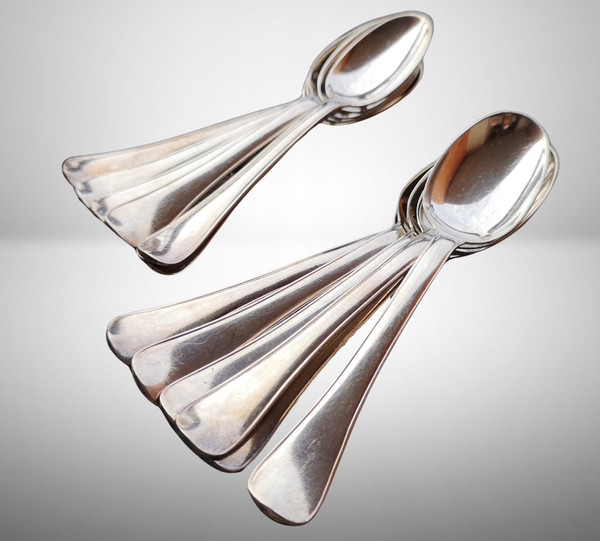 12 espresso/mocha spoons in solid silver, goldsmith's neck brace hallmark Tétard Frères