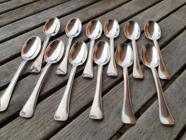 12 espresso/mocha spoons in solid silver, goldsmith's neck brace hallmark Tétard Frères