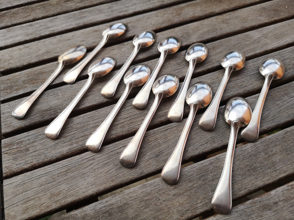 12 espresso/mocha spoons in solid silver, goldsmith's neck brace hallmark Tétard Frères