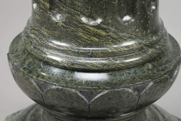 TWO LARGE FLUTED GREEN MARBLE COLUMNS