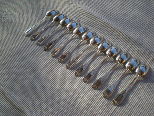 12 lovely mocha spoons in solid silver 800 goldsmith F.LLIA & C.BAGLIANI, Alexandria, Italy