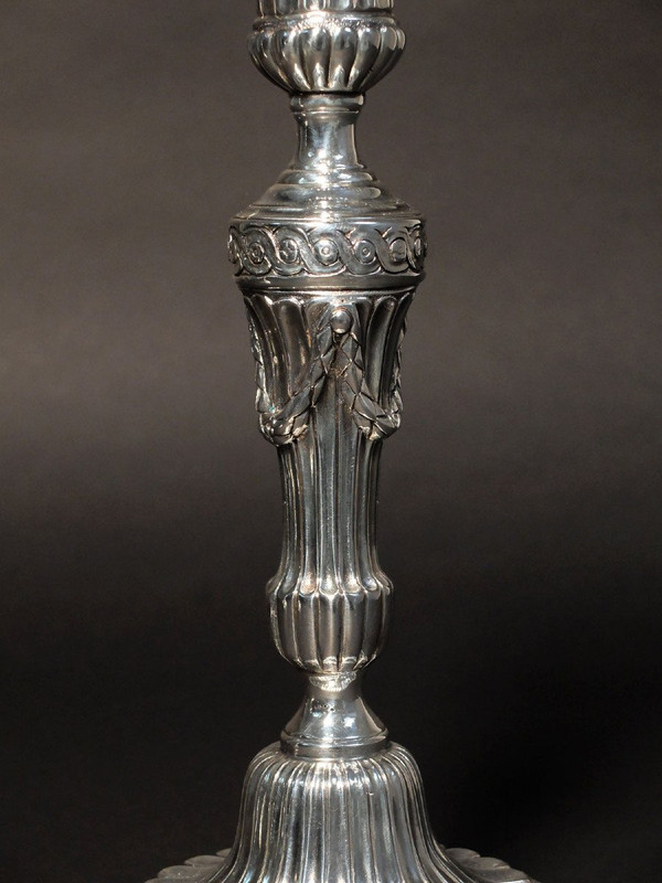 Pair of silvered bronze candlesticks from the Louis XVI period