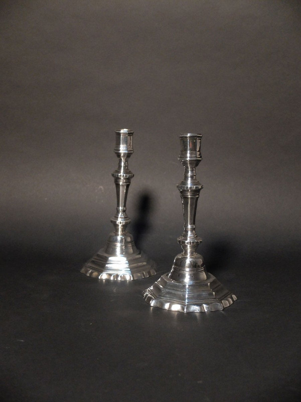 Pair of 18th century candlesticks in silver metal