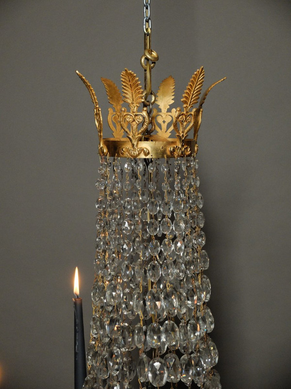 Empire ormolu and crystal basket chandelier