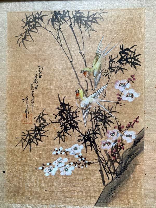 Set of four plus a large Japanese prints on rice paper 19th