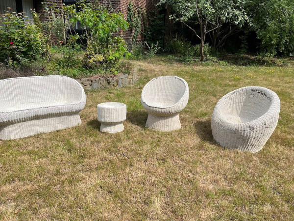 Ensemble De Jardin En Rotin Blanc Style Bonacina