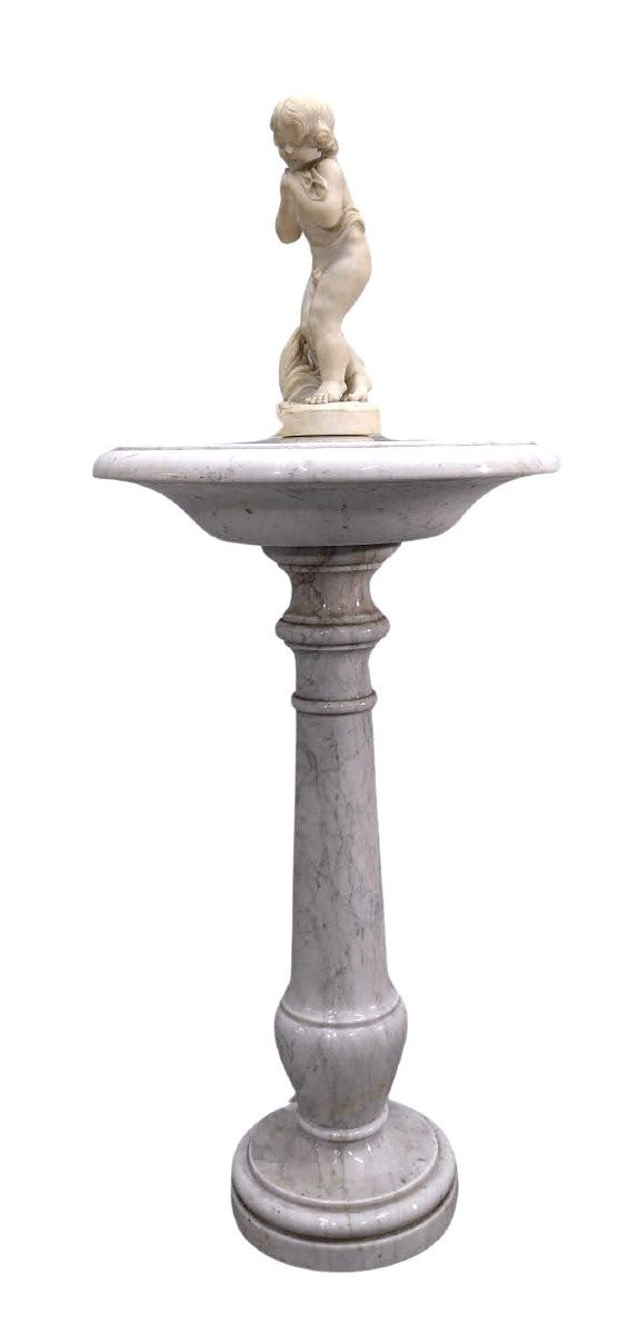 Antique Bird Fountain 1900 In Carrara Marble