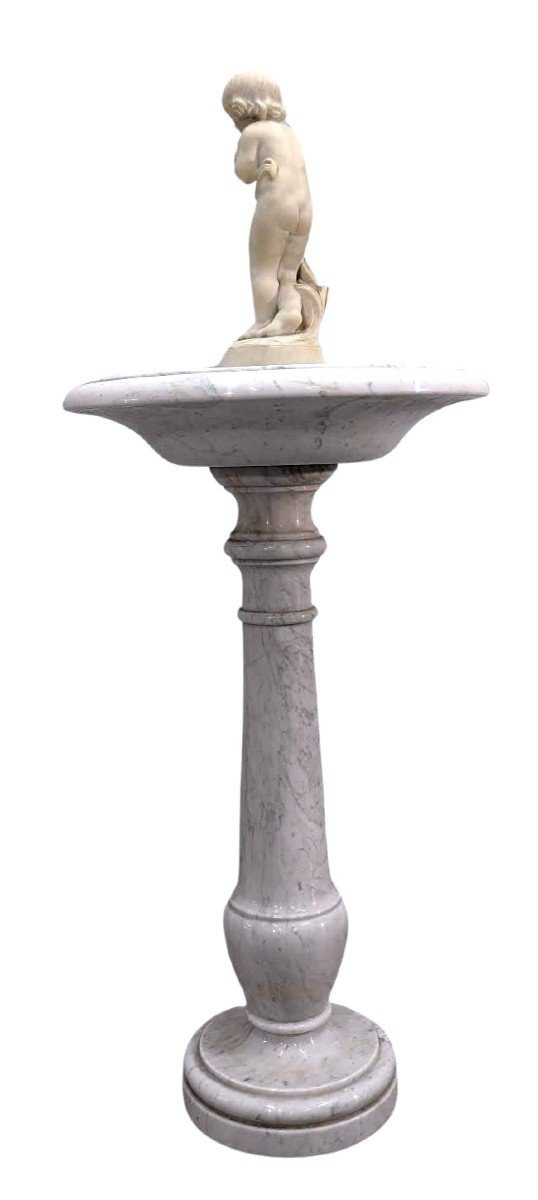 Antique Bird Fountain 1900 In Carrara Marble