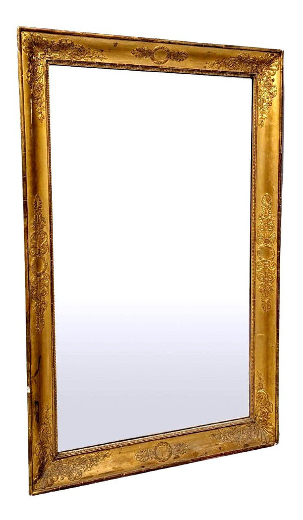 Antique Mirror In Wood And Golden Stucco, Restoration Period.