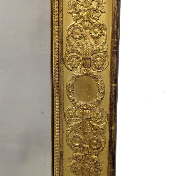 Antique Mirror In Wood And Golden Stucco, Restoration Period.