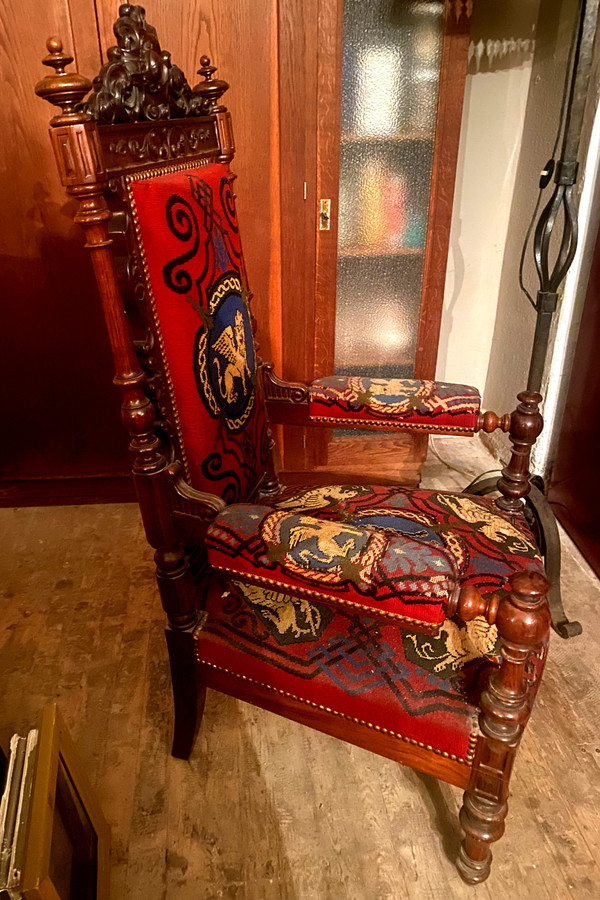 Important Napoleon III Renaissance-style armchair in rosewood upholstered with petit point tapestry.